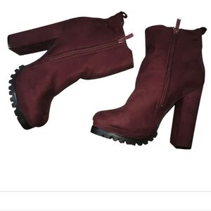 Glaze merlot wine burgundy faux suede chunky platform ankle boots booties 7